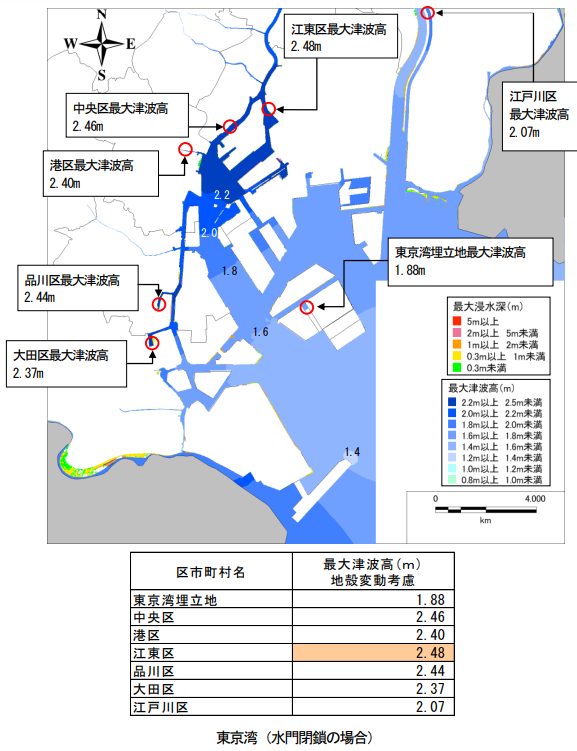 東京湾最大津波高の図