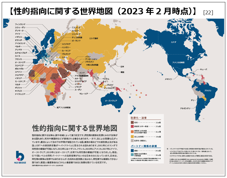 性的指向に関する世界地図（2023年2月時点）