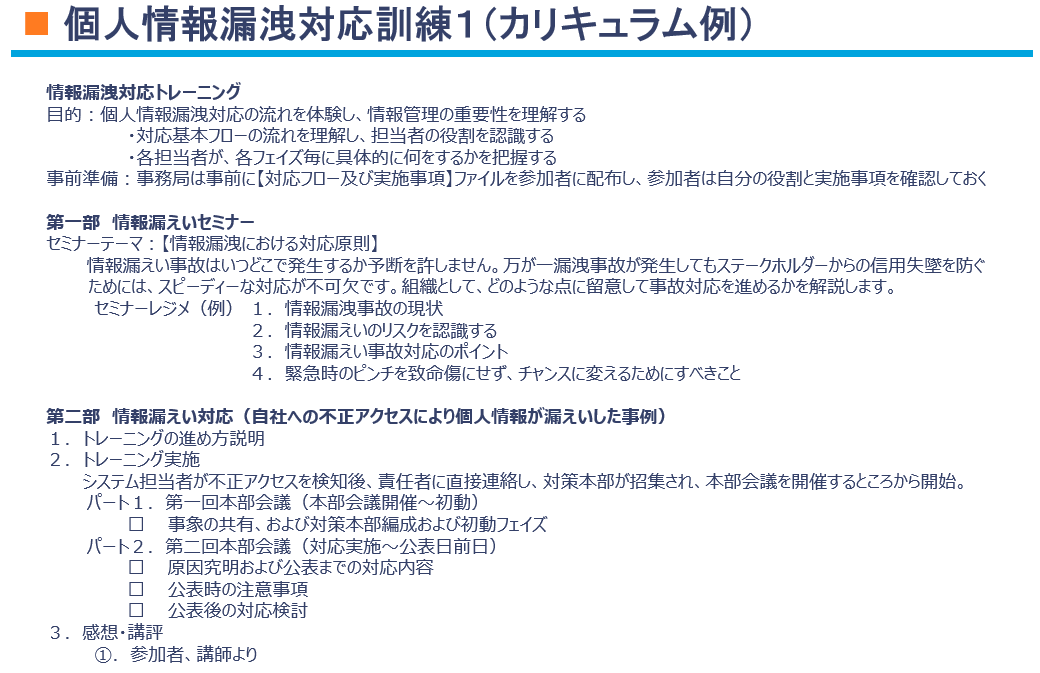 個人情報漏洩対応訓練1(カリキュラム例)の画像